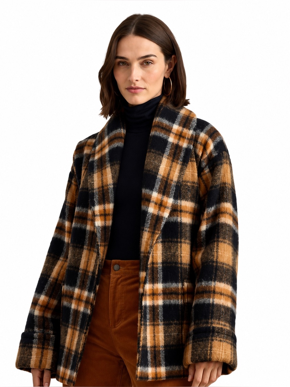 NWT Lauren Ralph Lauren Plaid Wool Blend Belted Coat Jacket Size M